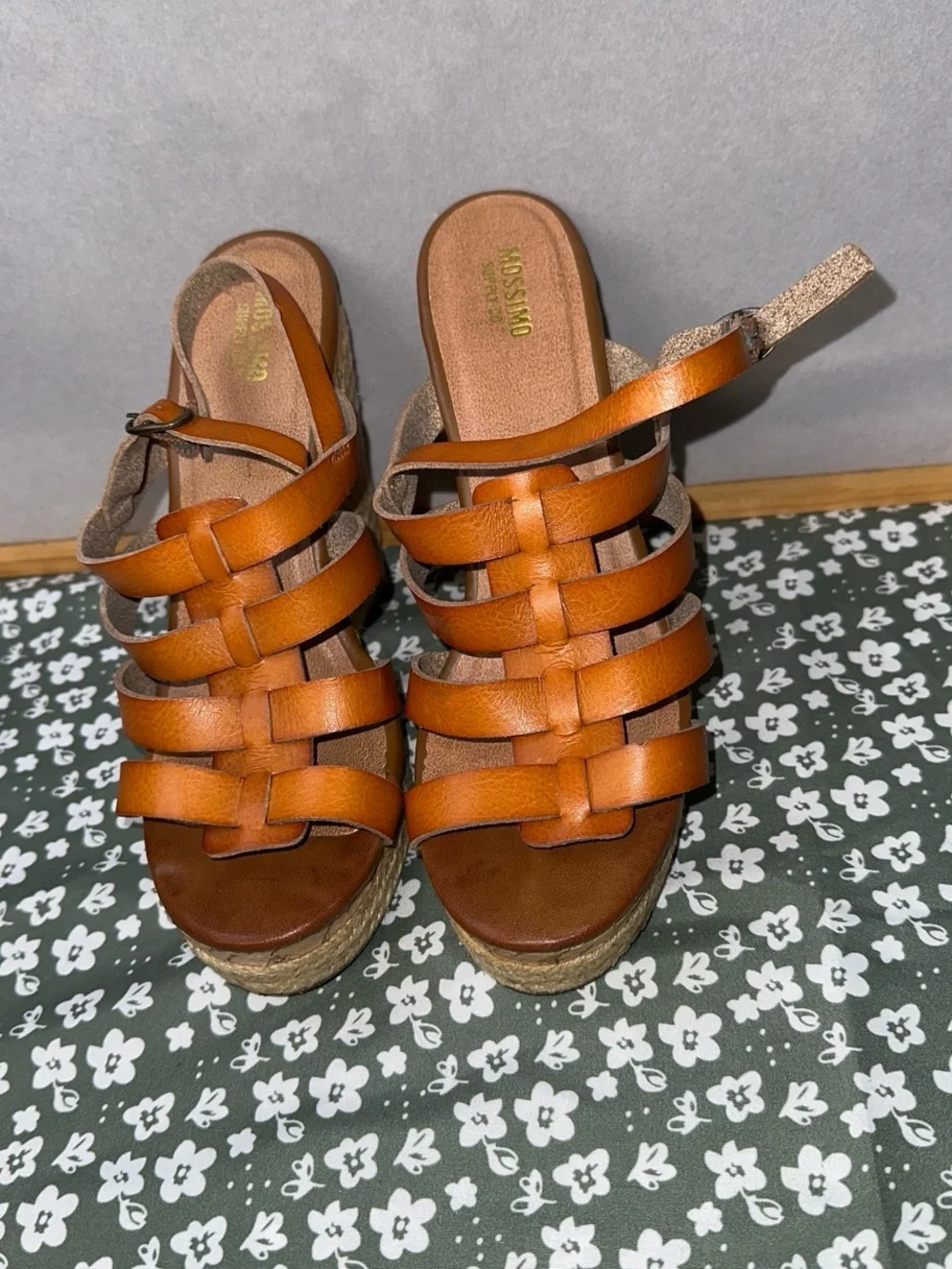 Mossimo Supply Co. Cognac Brown Leather Wedge Sandals
